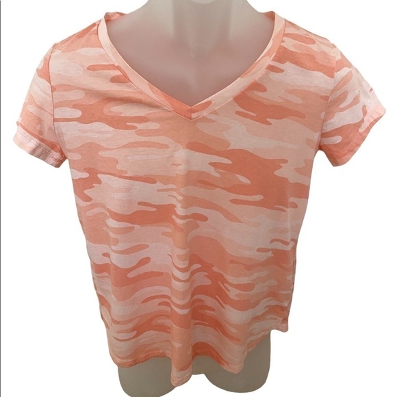 STYLE & CO Peach Camo Medium Petite MP Short Sleeve Tee Shirt - Picture 1 of 4